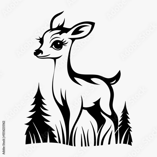 Deer silhouette vector illustration featuring wild animal with antlers in nature style