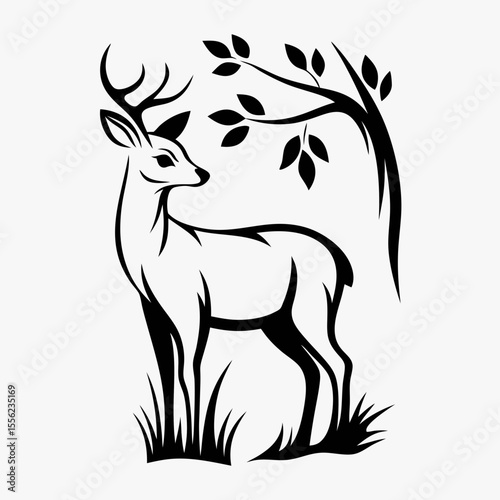 Deer vector illustration featuring wild animals with antlers in a simple isolated style