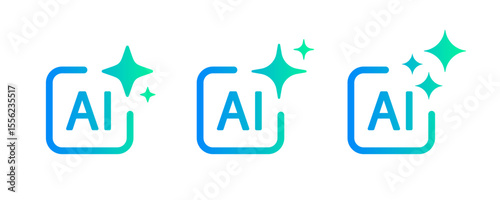 AI-generated icon set. Generative Ai logo. Artificial intelligence icon symbol. AI star icon. Ai icon set. AI generated buttons set. Vector Illustration