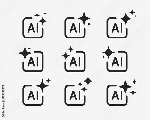 AI generated icon. AI star and square icon. Artificial intelligence AI vector icon symbol. AI system icon illustration vector. Generate an AI icon set.