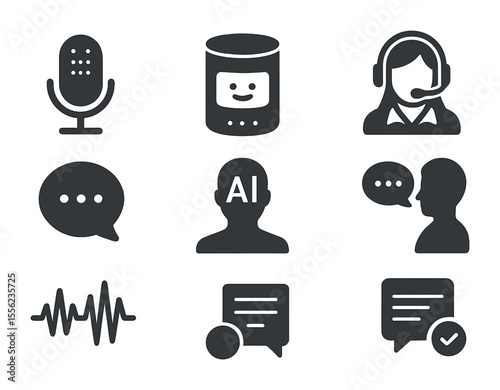 Virtual Assistants Icons. Flat icon set of virtual assistants for customer interaction: voice assistant, smart