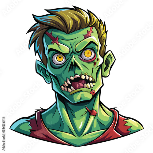 Halloween green ghost zombie illustration on full moon night