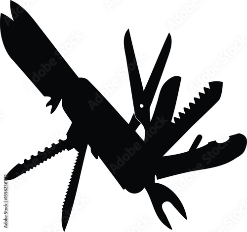 Silhouette of Swiss Army Knife with Multi-Tools Extended
