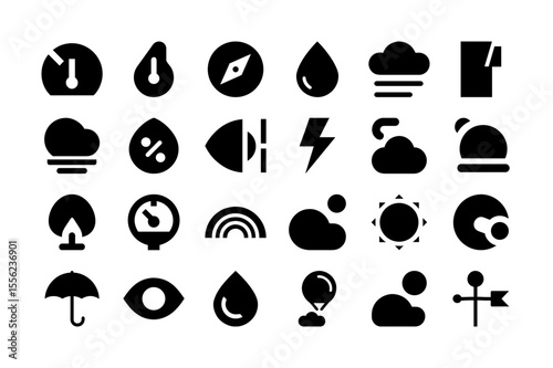 Miscellaneous weather solid fill icon bundle