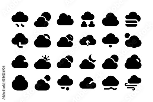 Cloud types solid fill icon set