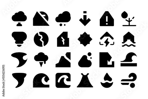 Natural disasters solid fill icon collection