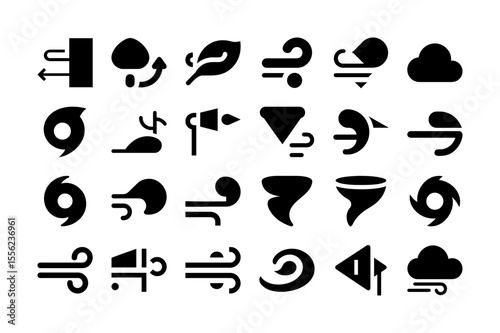 Wind and breeze solid fill icon set