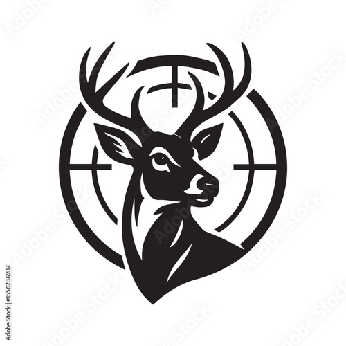 Deer antlers and crosshair hunting marksman emblem for sports and outdoors