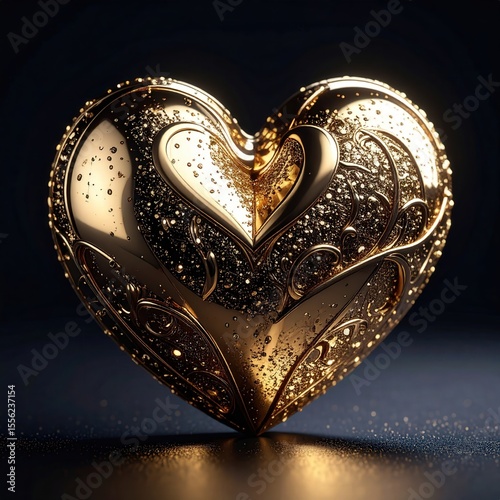 Intricate Gold Heart Sculpture with Elegant Design and Shine