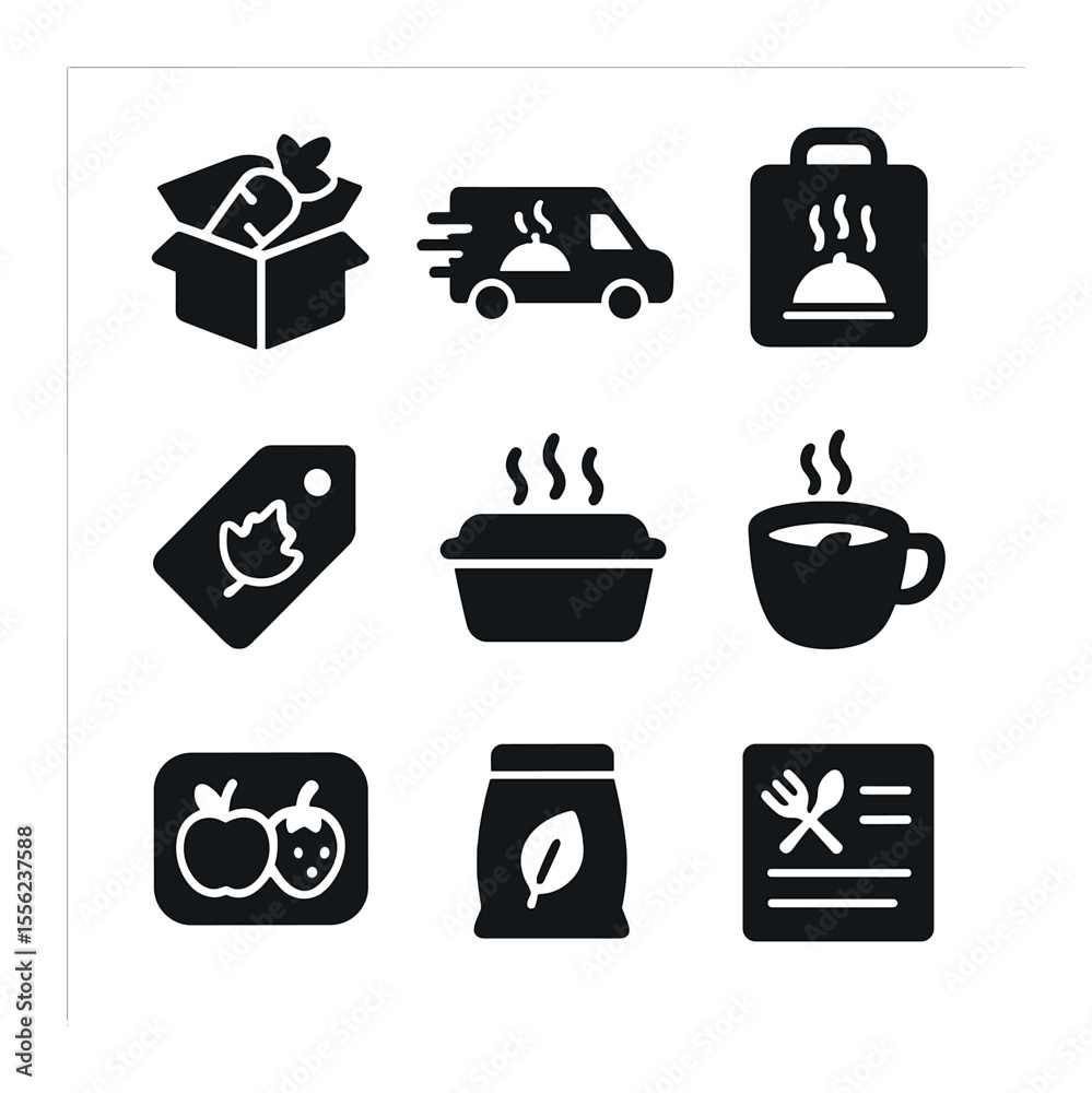 Holographic Icon Grid. Solid, filled icons set of holographic simulation patterns: VR wave, digital echo,