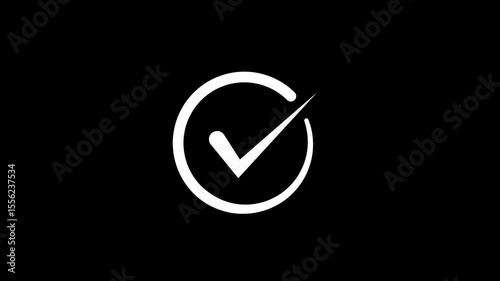 White Checkmark Animation, Glowing Tick Mark, Light Tick Symbol, Electric Check Sign, Transparent Background with Alpha Channel, Digital Approval Animation