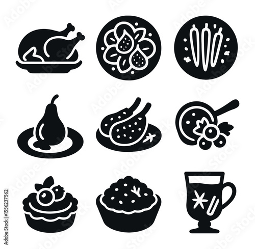 AI Logic Icons Grid. Solid, filled icons set of AI generative logic patterns: neural net, decision tree,