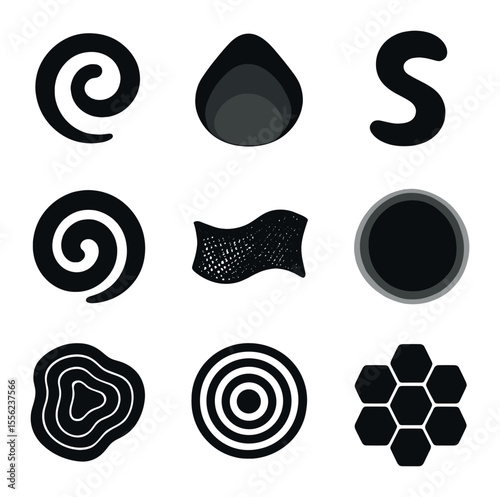 Ocean Wave Icons. Solid, filled icons set of ocean wave patterns: tidal arc, swell field, tsunami wave, ripple