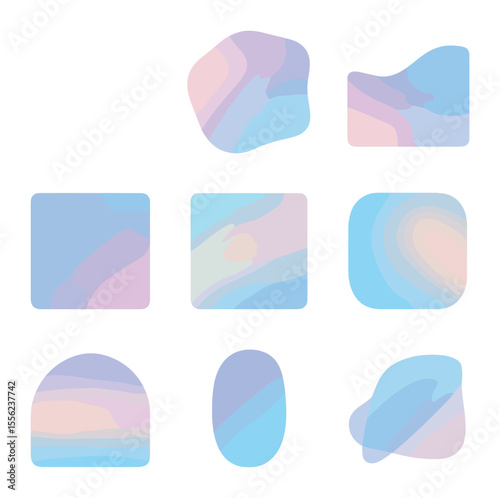 Abstract Icon Grid. Solid, filled icons set of soft abstract backgrounds: blur ring, pastel blob, smooth wave,