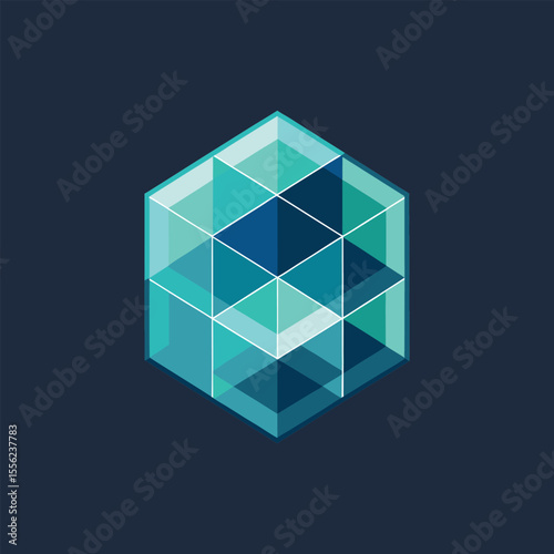 Overlapping Transparent Square Shapes Forming 3D Cube, Geometric Abstract Vector Design for Modern Backgrounds.