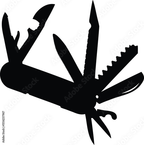 Silhouette of Swiss Army Knife with Multiple Tools