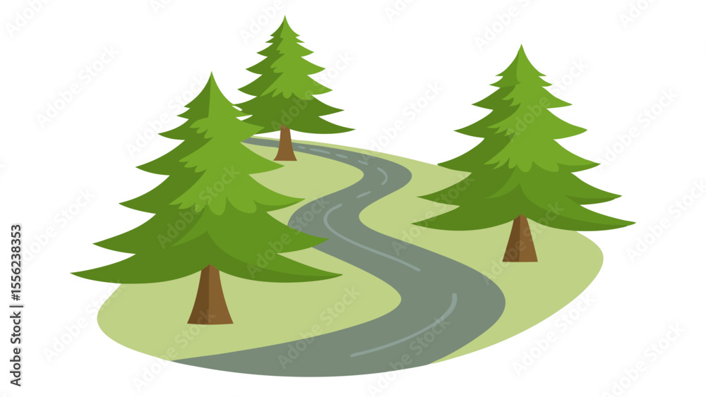 Obraz premium Curvy Forest Road with Pine Trees Vector