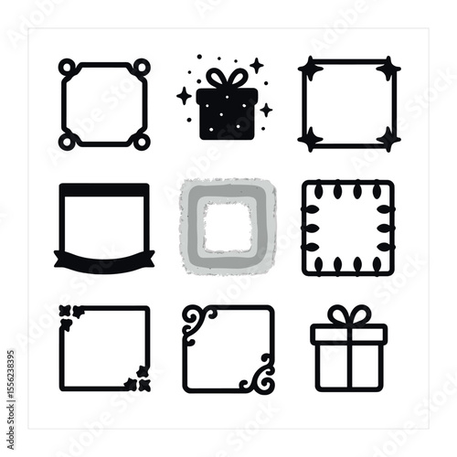 Festive Icon Set. Solid, filled icons set of animated holiday frames: loop corner, glowing box, sparkle edge,