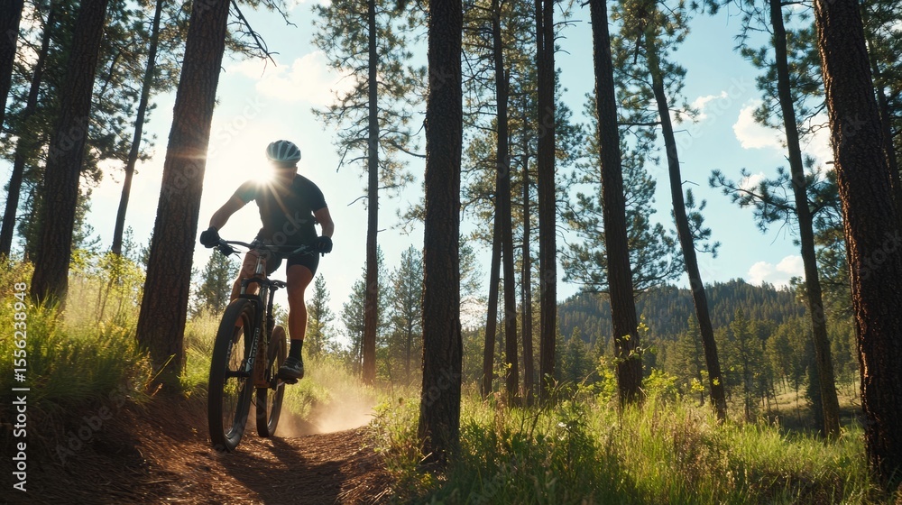 Obraz premium forest adventure trail among straight pine trunks
