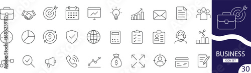 Minimal Business Line Icon Set 30 Clean Outline Icons for Corporate and Office Use