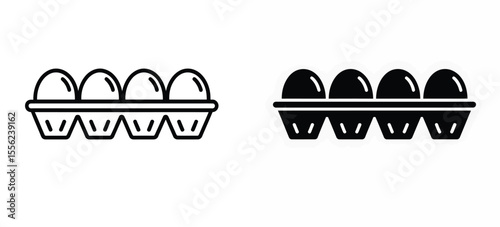 A simple black and white illustration of an egg carton container