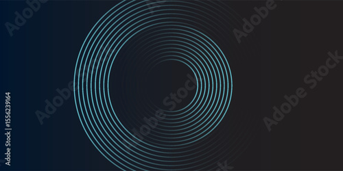 Blue abstract background with glowing circles. Swirl circular lines pattern. Geometric spiral. Twirl element. Modern graphic design. Futuristic technology concept.