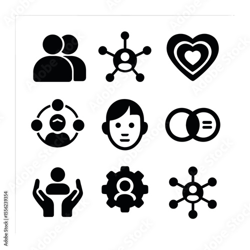 Intersectionality Icon Grid. Solid, filled icons set of intersectionality in the workplace: overlapping