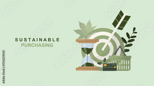 Sustainable purchasing banner concept with target goals. Green procurement and eco friendly business strategy. Corporate sustainability presentation. Sustainable purchasing. Vector illustration