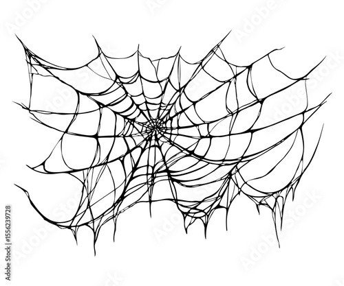 Black spider web isolated on transparent background