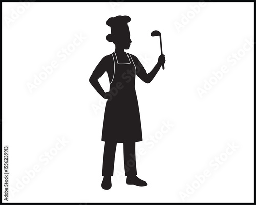 female chef silhouette holding ladle flat vector