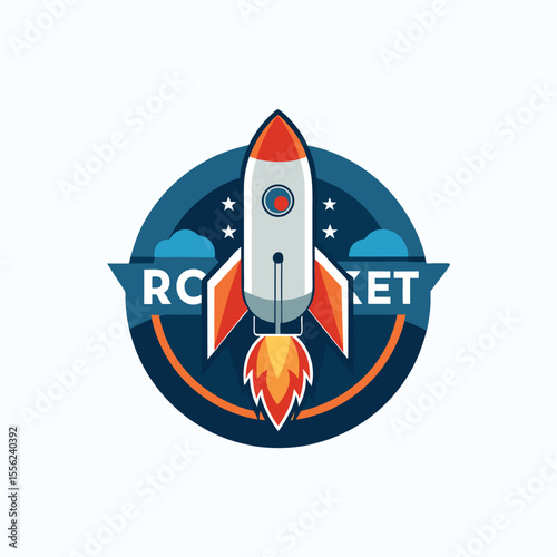 Minimalist Rocket Launch Logo Vector . Simple Modern Spacecraft Design for Technology and Startup Branding