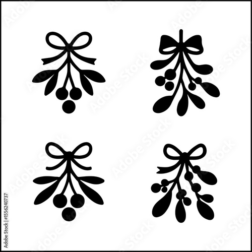 mistletoe silhouettes in black and white vector