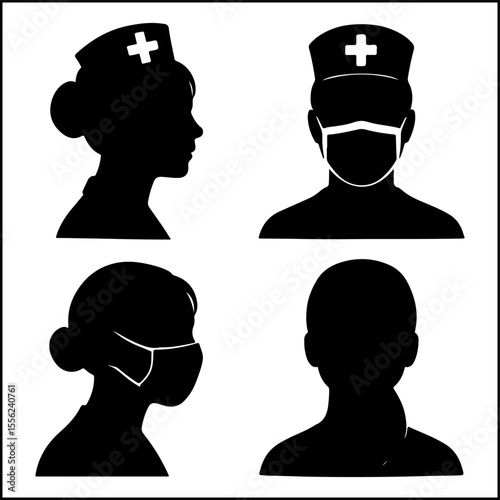 nurse head silhouettes with cap and mask hairstyle