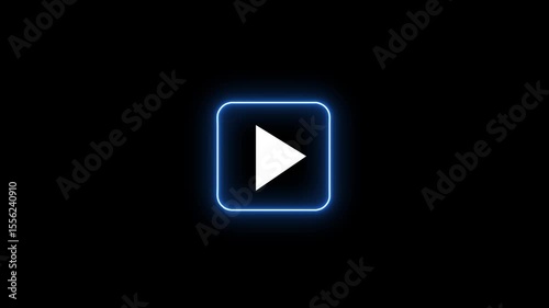 Blue neon Video Play Icon Animation, Play Button Symbol, Media Start Sign, Glowing Play Arrow, Digital UI Play Indicator, Transparent Background with Alpha Channel