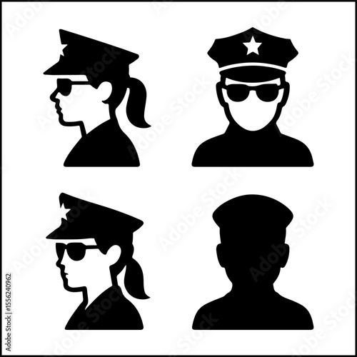 police officer head silhouettes with cap and sunglasses