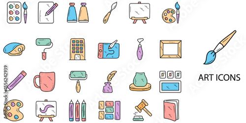 Art simple concept 24 hand drawn color icons set .Vector illustration.	