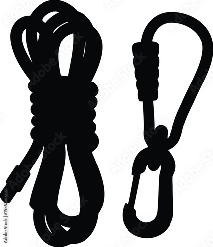 Rope and Carabiner Silhouette Vector Set for Outdoor Gear
