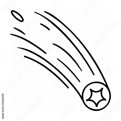 Black Comet Illustration with Star Shape on White Background