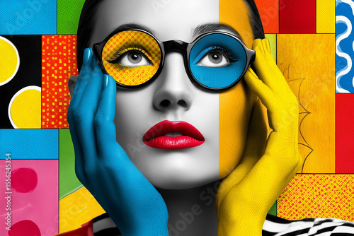 Color Symphony: A mesmerizing, photorealistic display where colors dance across a woman's face, creating a stylish and unique work of art.