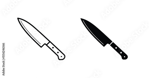 A simple black and white illustration of two identical chef's knives