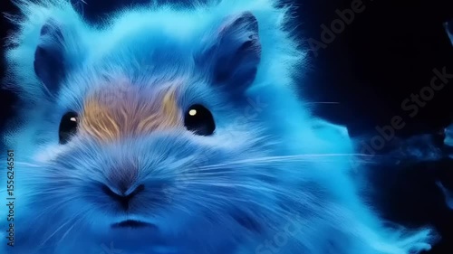 Mystical blue hamster portrait with spectral aura emitting ethereal light