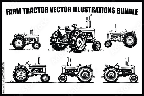  Vintage Farm Tractor Illustration vector bundle