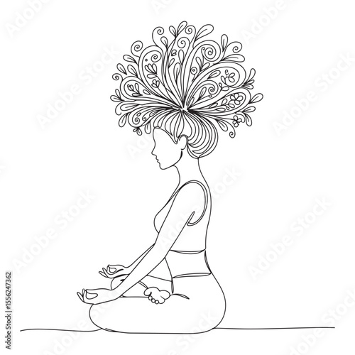 Woman meditating with floral hair design yoga meditation
