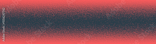 Noise texture halftone pattern horizontal border ultra wide 32:9 aspect ratio red black vector abstract background. Fuzzy grainy textured panoramic ultrawide format eye-catching graphical abstraction