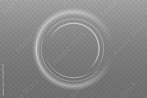Luminous Spiral Light Twirl with Shiny Wave Motion, White Glowing Particles. Glitter silver neon circle ring frame. Light white Twirl. Curve light effect of white line. Abstract luxury white light
