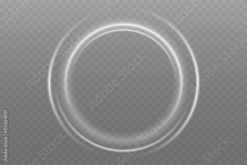 Luminous Spiral Light Twirl with Shiny Wave Motion, White Glowing Particles. Glitter silver neon circle ring frame. Light white Twirl. Curve light effect of white line. Abstract luxury white light