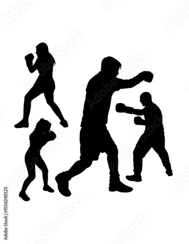 Male boxing sport training pose, jab, hook, silhouette