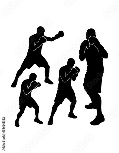Male boxing sport training pose, jab, hook, silhouette