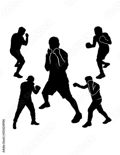 Male boxing sport training pose, jab, hook, silhouette