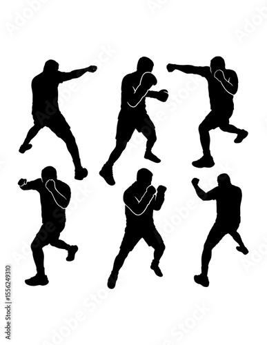 Male boxing sport training pose, jab, hook, silhouette